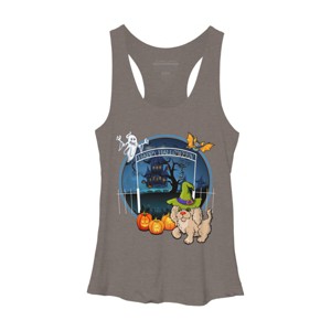 Women's Design By Humans Puppy Dog Witch Hat Halloween Ghost By Fractals Racerback Tank Top - 1 of 3