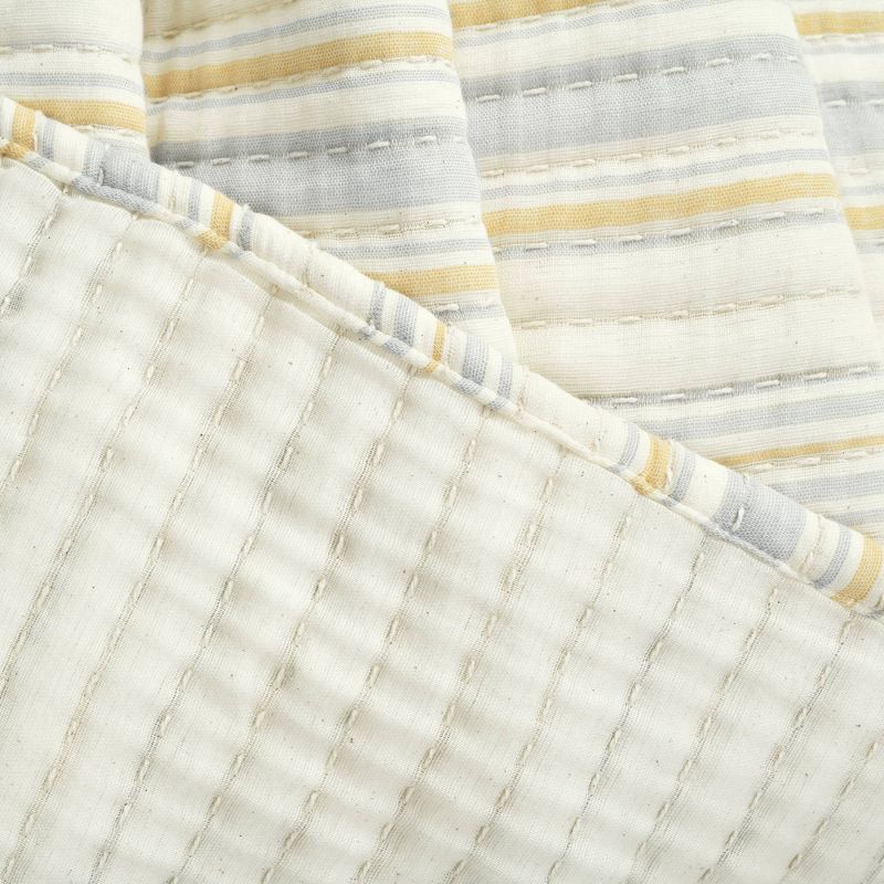 50&#34;x60&#34; Solange Striped Kantha Pick Stitched Yarn Dyed Cotton Woven Throw Blanket Yellow - Lush D&#233;cor, 5 of 7