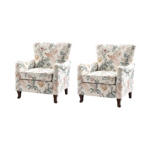 Set of 2 Vincent Wooden Upholstered Armchair with Fabric Pattern and Wingback Design for Bedroom| ARTFUL LIVING DESIGN - 1 of 4