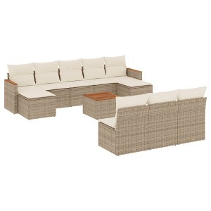 vidaXL 11 Piece Patio Sofa Set with Cushions Beige Poly Rattan - With Table - 1 of 4