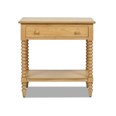 Easton 28" Modern Farmhouse Turned 1-Drawer Storage Side Table with Shelf, Natural Brown Wood