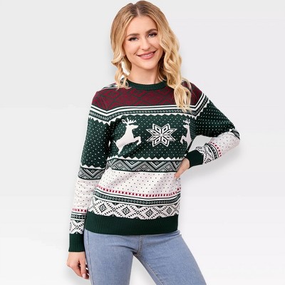 Pullover Christmas Sweaters for Women Long Sleeve Crew Neck Sweater with Snowflakes Pattern Sweater Jacquard Knit Sweater
