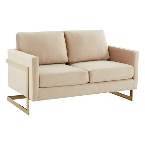 LeisureMod Lincoln Mid-Century Modern Upholstered Velvet Loveseat with Gold Frame - 1 of 4