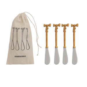Storied Home 4-Piece Canape Knives with Gold Finish Bow Handles, Stainless Steel and Brass - 1 of 2