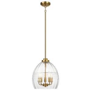 5-Light Satin-Brass Pendant – Clear Glass on Chain, Farmhouse Hanging Light - 1 of 4