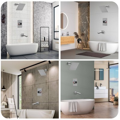Brushed Nickel Wall Mounted Rain Shower Faucet Set with Handheld