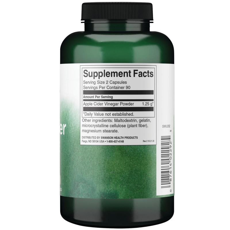 Swanson Herbal Supplements High Potency Apple Cider Vinegar 625 mg Capsule 180ct, 2 of 4