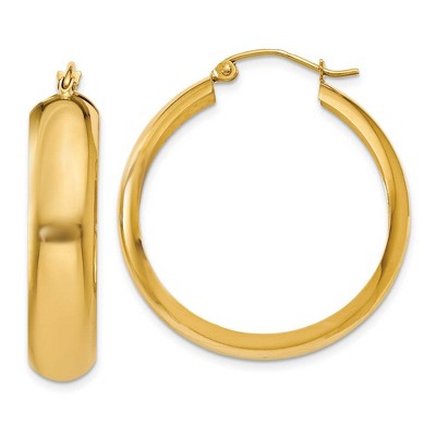 Black Bow Jewelry 7mm, 14k Yellow Gold Half Round Hoop Earrings, 30mm (1 1/8 Inch)