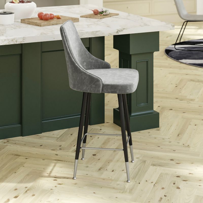 Emma and Oliver Modern Upholstered Dining Stools with Chrome Accented Metal Frames and Footrests, 5 of 13