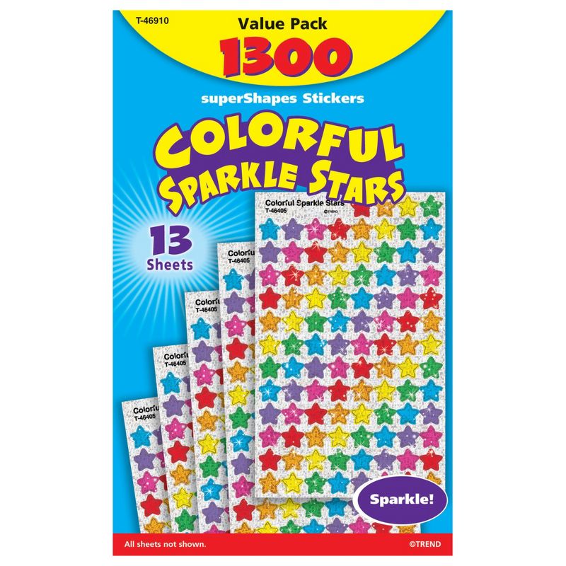 Trend Enterprises SuperShapes Colorful Sparkle Stars Sticker Set, Set of 1300, 1 of 2