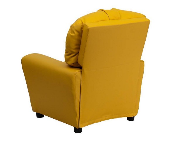 Contemporary Kids Recliner with Cup Holder Vinyl Yellow - Riverstone Furniture