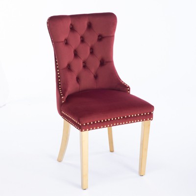 Vynxaria Wine Red Velvet Dining Chairs Set of 2 with Gold Legs