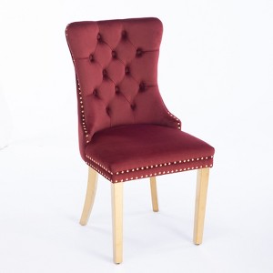 Vynxaria Wine Red Velvet Dining Chairs Set of 2 with Gold Legs - 1 of 4