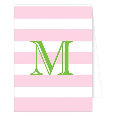 10ct 'M' Monogram Cabana Striped Note Cards Collections Light Pink