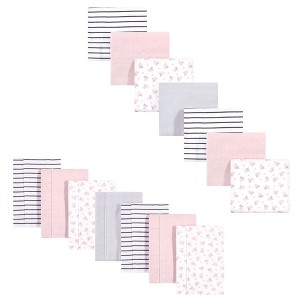 Hudson Baby Infant Girl Cotton Flannel Burp Cloths and Receiving Blankets, 14-Piece Set, Gray Pink Floral, One Size - 1 of 2