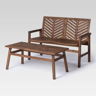 2pc Coro Chevron Outdoor Patio Chat Set - Dark Brown - Saracina Home