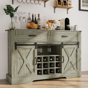 Heynemo Farmhouse Buffet Cabinet with Storage, Sliding Barn Door, Wine & Glass Rack, Storage Shelves, for Kitchen, Dining Room - 1 of 4