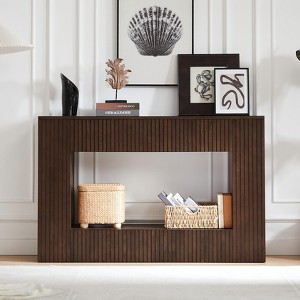 ORRD 55" Modern Slatted Console Table with Ash Veneer, Narrow Entryway Table for Living Room & Hallway,Brown - 1 of 4