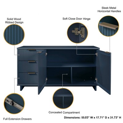 Granville 55" Midnight Blue MDF Modern Sideboard