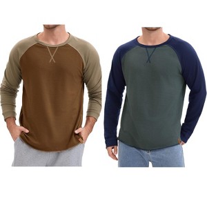 INSPIRE CHIC Men's Long Sleeves Tops Colorblock Casual Raglan T-Shirts 2 Packs - 1 of 4