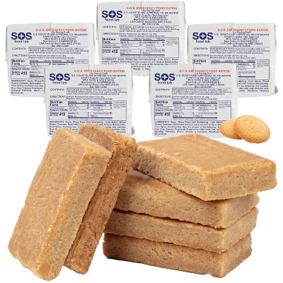 SOS Food Lab Emergency Food Bar - 2400 Calorie Ration (5 Pack Shortbread Cookie) - 2 Day/48 Hour Ready to Eat Supply for Camping - 5 Year Shelf Life!