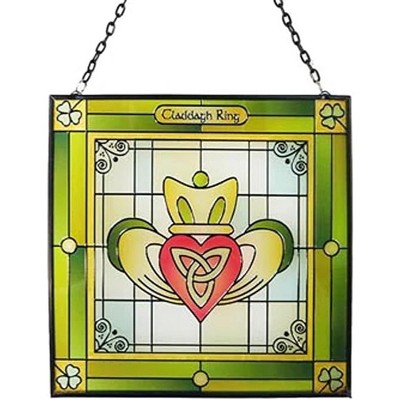 Slickblue Irish Stained Glass Panel – 6.3" Square Hanging Decor with 7 Traditional Celtic & Heritage Designs