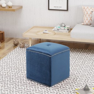 GDFStudio Esteban Modern Glam Velvet Square Ottoman with Nailhead Trim - 1 of 4