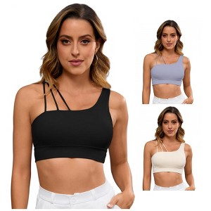 INSPIRE CHIC 3 Packs Women's Yoga Bra Workout Tops for Women Thin Straps Asymmetrical Sports Bra - 1 of 4