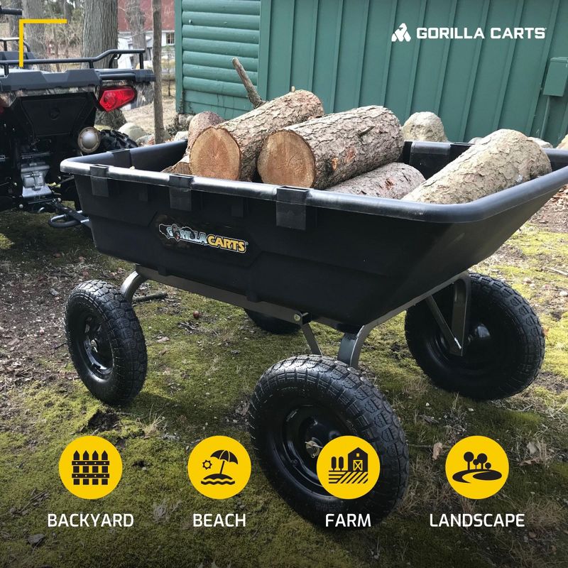 Gorilla Carts Heavy Duty Poly Yard Dump Cart Garden Wagon, Utility Wagon with Easy to Assemble Steel Frame, 1500 Pound Capacity, and 16 Inch Tires, 5 of 7
