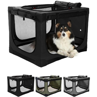 APRILSOUL 24 Inch Collapsible Travel Dog Crate for Medium Large Dogs, Portable Dog Crate 4-Door Foldable Soft Kennel