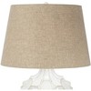 Possini Euro Design Mid-Century Modern Table Lamp with USB Charging Port 26.5" High White Ceramic Brown Linen Drum Shade Living Room Bedroom - 4 of 4