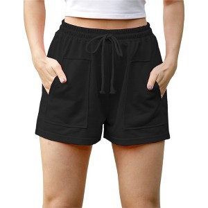 Anna-Kaci Active Women's Running Short Casual Plain Drawstring Elastic Waist Pockets Summer Beach Shorts Lounge Pants - 1 of 4