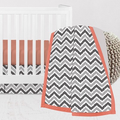 Bacati - Ikat Dots Stripes Coral Grey Muslin Girls 3 pc Crib Set