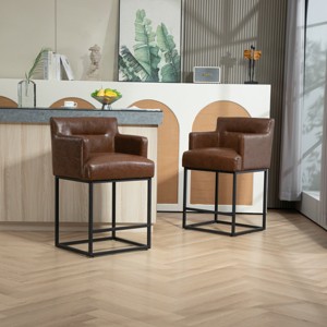 Bar Stools Set Of 2 Extra Tall Modern 36"Bar Stool,Square Bar Stool With Metal Frame Armrest Counter Stool With Backrest-Cuddlewood - 1 of 4
