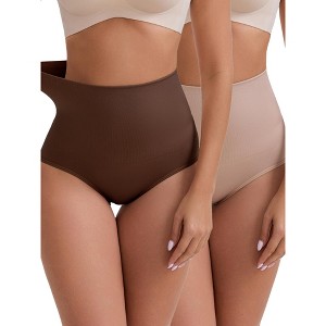 INSPIRE CHIC Women's High-Waisted Tummy Control Butt Lifting Seamless Solid Body Control Panties 2 Packs - 1 of 4