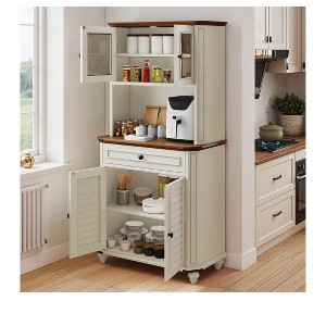 Farmhouse Bakers Rack Microwave Stand with Storage Charging Station & Drawer Coffee Bar Pantry Buffet Cabinet for Living Room Kitchen Dining Room - 1 of 4