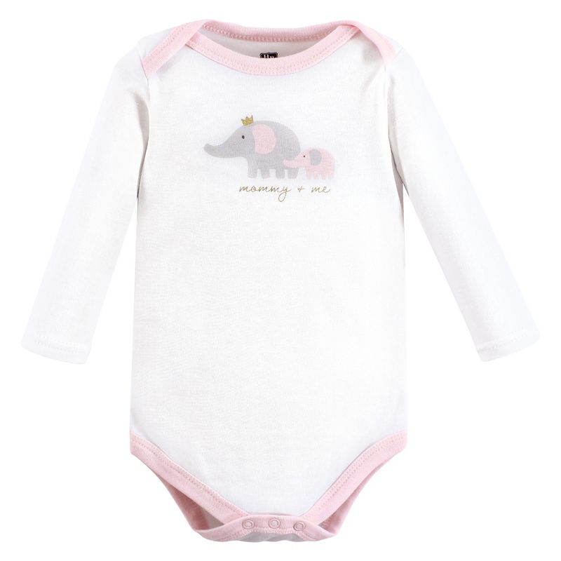 Hudson Baby Infant Girl Cotton Long-Sleeve Bodysuits, Pink Gray Elephant 3-Pack, 4 of 7
