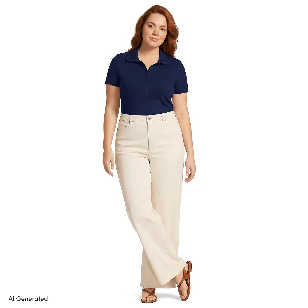 Lands' End Women's Short Sleeve Micro Rib Woven Collar Polo - thumbnail 4