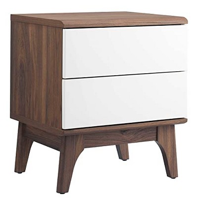 Modway Envision Mid-Century Modern, 2-Drawer Nightstand, Walnut White
