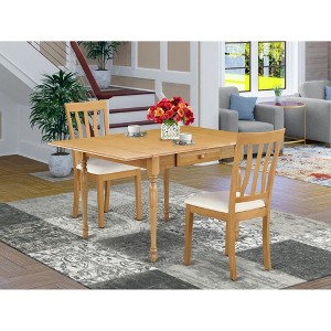 East West Furniture 3Pc Dining Table Set for 2 Consists of a Dinette Table & 2 Wooden Dining Chairs with Faux Leather Seat, Oak - 1 of 4