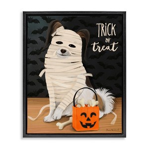 Stupell Industries Dog Wearing Mummy Costume Trick or Treat Halloween  Floating Frame Canvas Art - 1 of 4