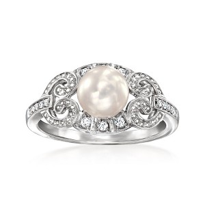 Ross-Simons 6.5-7mm Cultured Pearl and .11 ct. t.w. Diamond Swirl Ring in Sterling Silver - 1 of 4