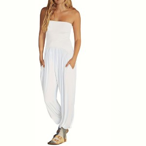 Imily Bela Womens Off Shoulder Loose Backless Casual Onesie Jumpsuits Summer Baggy Long Pants Rompers with Pockets - 1 of 4