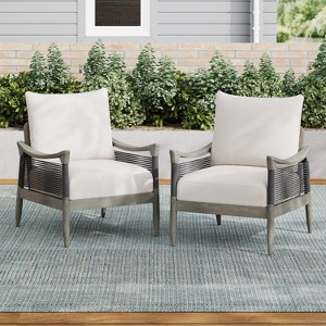 Christopher Knight Home Amos Outdoor Woven Rope Acacia Wood Club Chair with Thick Cushion (Set of 2) - 1 of 4