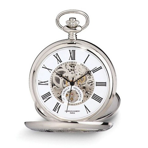 Black Bow Jewelry Charles Hubert White Skeleton Dial 53mm Pocket Watch Target