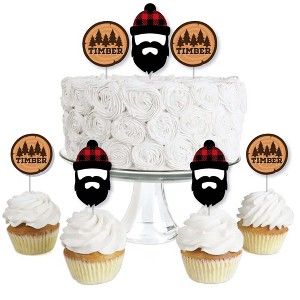 Big Dot of Happiness Lumberjack - Channel the Flannel - Dessert Cupcake Toppers - Buffalo Plaid Party Clear Treat Picks - Set of 24 - 1 of 4