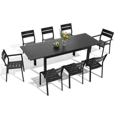 Crestlive products 9pc aluminum patio dinning set 94.49in table and 8 chairs Aluminum top Black for outdoor pool lawn