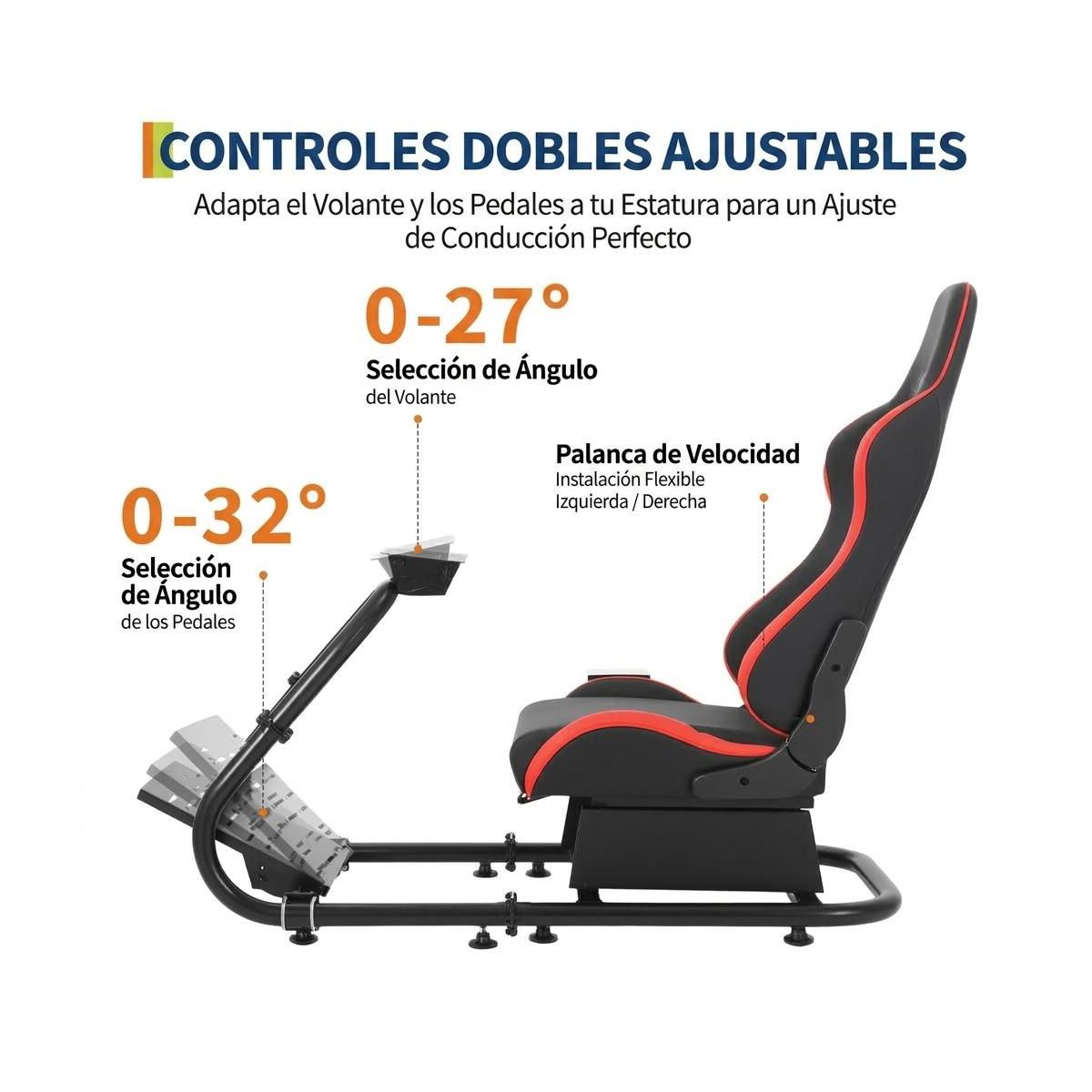 Heavy-Duty Racing Simulator Cockpit for Game Boy Classic – L-Shaped Wheel Stand, Round Tube – Adjustable Steering & Pedal Angles - thumbnail 2