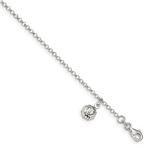 Black Bow Jewelry Sterling Silver Sun Dangle Charm And 1.5mm Rolo Chain Anklet, 10-11 In - 1 of 3