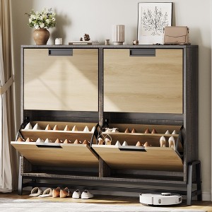 Garvee Shoe Storage Cabinet with 2 Flip Drawers, Freestanding Shoe Organizer with Metal Legs, Narrow Shoe Rack Cabinet for Entryway - 1 of 4